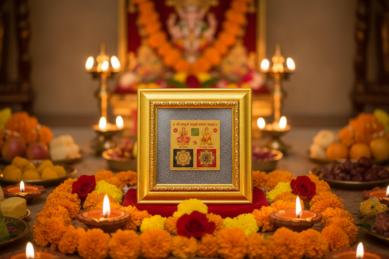 Laxmi Ganesh Yantra with Pyrite Frame